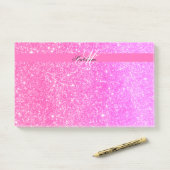 Glamour Girl Hot Pink Glitzer Personalisiert Name Post-it Klebezettel (Auf Schreibtisch)