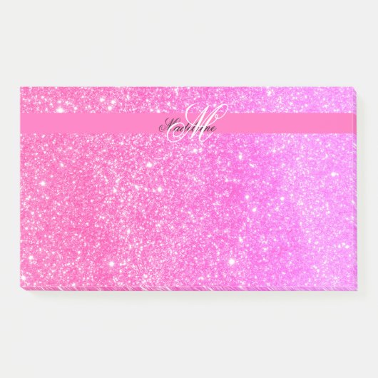 Glamour Girl Hot Pink Glitzer Personalisiert Name Post-it Klebezettel (Vorderseite)