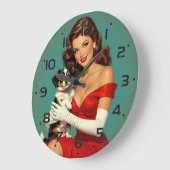 Glamour Girl mit Dog Digital Art Große Wanduhr (Winkel)