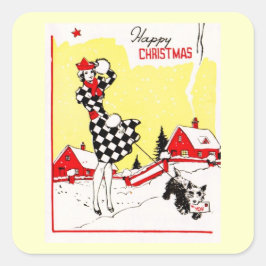 Glamour Girl mit Scotty Dog Grüße Quadratischer Aufkleber