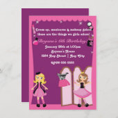 Glamour Girls verkleiden sich Makeover-Party Einla Einladung (Vorne/Hinten)