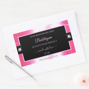 Glamour Girly Pink Black Brilliants Produktetikett Rechteckiger Aufkleber