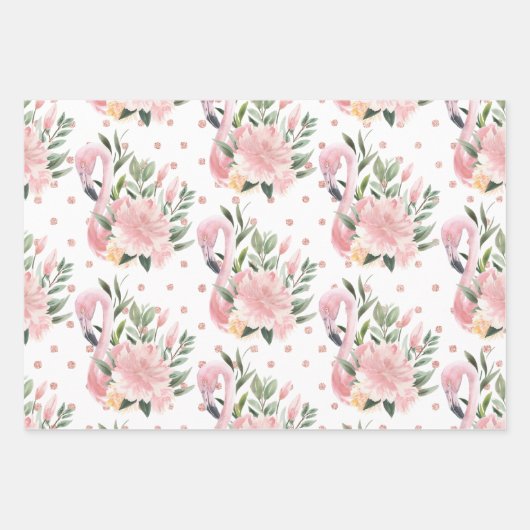 Glamour Girly Pink Flamingo Muster Geschenkpapier Set (Vorderseite 2)