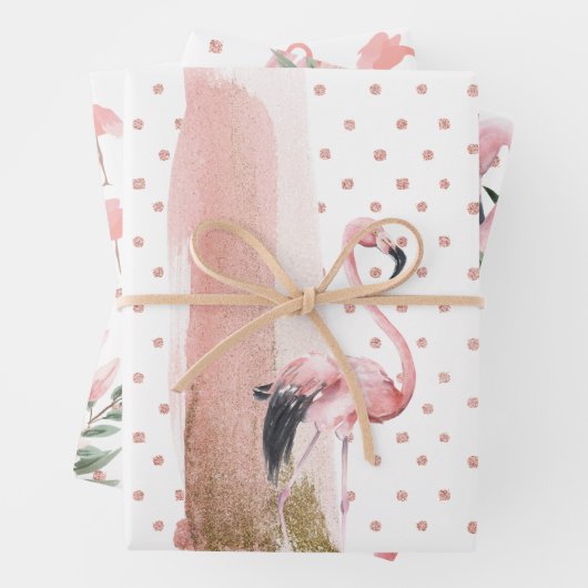 Glamour Girly Pink Flamingo Muster Geschenkpapier Set (Beispiel)