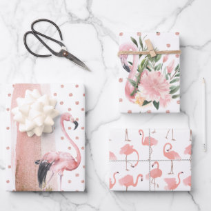 Glamour Girly Pink Flamingo Muster Geschenkpapier Set