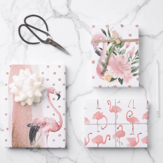 Glamour Girly Pink Flamingo Muster Geschenkpapier Set (Vorderseite)
