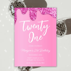 Glamour Girly Pink Glitzer 21. Geburtstag Party Einladung