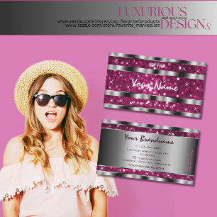 Glamour Girly Pink Glitzer Stars Silbereffekte Visitenkarte