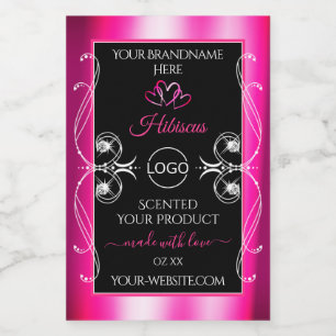 Glamour Girly Pink Produktmarken Schwarz und Logo Lebensmitteletikett