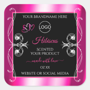 Glamour Girly Pink Produktmarken Schwarz und Logo Quadratischer Aufkleber
