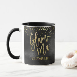 Glamour Glamma Oma Black Foil Gold Dots Name Tasse