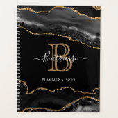 Glamour Glitzer Agate Black Gold Monogram Planer (Vorderseite)