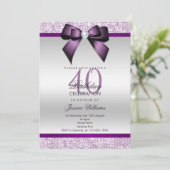 Glamour Glitzer & Bow Geburtstag Einladung (Stehend Vorderseite)