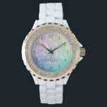 Glamour Glitzer Holograph Hübsch Personalisiert Armbanduhr<br><div class="desc">Dieses farbenfrohe, bunt gestylte Glitzer-Muster lässt sich einfach mit Ihrem individuelle Name und/oder Monogramm personalisieren.</div>