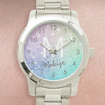 Glamour Glitzer Holograph Hübsch Personalisiert Armbanduhr<br><div class="desc">Dieses farbenfrohe,  bunt gestylte Glitzer-Muster lässt sich einfach mit Ihrem individuelle Name und/oder Monogramm personalisieren.</div>