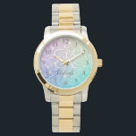 Glamour Glitzer Holograph Hübsch Personalisiert Armbanduhr<br><div class="desc">Dieses farbenfrohe,  bunt gestylte Glitzer-Muster lässt sich einfach mit Ihrem individuelle Name und/oder Monogramm personalisieren.</div>
