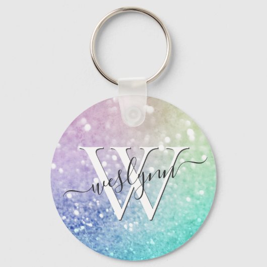 Glamour Glitzer Holograph Hübsch Personalisiert Schlüsselanhänger (Rückseite)