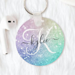 Glamour Glitzer Holograph Hübsch Personalisiert Schlüsselanhänger<br><div class="desc">Dieses farbenfrohe,  bunt gestylte Glitzer-Muster lässt sich einfach mit Ihrem individuelle Name und/oder Monogramm personalisieren.</div>