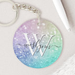 Glamour Glitzer Holograph Hübsch Personalisiert Schlüsselanhänger<br><div class="desc">Dieses farbenfrohe,  bunt gestylte Glitzer-Muster lässt sich einfach mit Ihrem individuelle Name und/oder Monogramm personalisieren.</div>