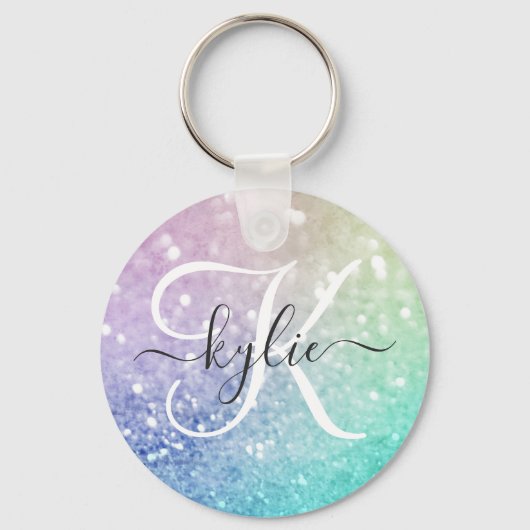 Glamour Glitzer Holograph Hübsch Personalisiert Schlüsselanhänger (Rückseite)