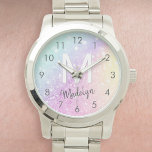 Glamour Glitzer Holograph Mit Monogramm Hübsch Armbanduhr<br><div class="desc">Dieses farbenfrohe,  bunt gestylte Glitzer-Muster lässt sich einfach mit Ihrem individuelle Name und/oder Monogramm personalisieren.</div>