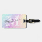 Glamour Glitzer Holograph Mit Monogramm Hübsch Gepäckanhänger (Vorderseite horizontal)