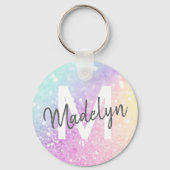 Glamour Glitzer Holograph Mit Monogramm Hübsch Schlüsselanhänger (Vorderseite)