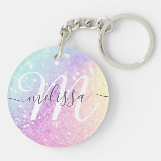 Glamour Glitzer Holograph Mit Monogramm Hübsch Schlüsselanhänger (Rückseite)