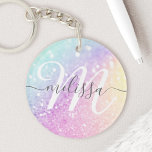 Glamour Glitzer Holograph Mit Monogramm Hübsch Schlüsselanhänger<br><div class="desc">Dieses farbenfrohe,  bunt gestylte Glitzer-Muster lässt sich einfach mit Ihrem individuelle Name und/oder Monogramm personalisieren.</div>