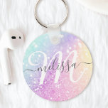 Glamour Glitzer Holograph Mit Monogramm Hübsch Schlüsselanhänger<br><div class="desc">Dieses farbenfrohe,  bunt gestylte Glitzer-Muster lässt sich einfach mit Ihrem individuelle Name und/oder Monogramm personalisieren.</div>