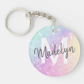 Glamour Glitzer Holograph Mit Monogramm Hübsch Schlüsselanhänger (Vorderseite)