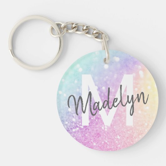 Glamour Glitzer Holograph Mit Monogramm Hübsch Schlüsselanhänger (Vorderseite)