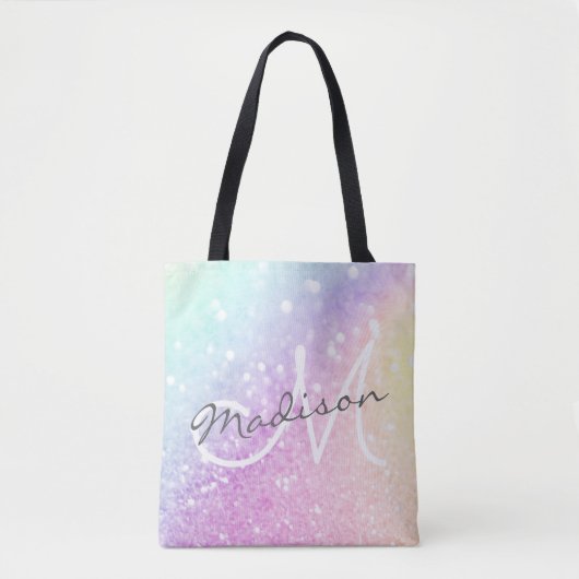 Glamour Glitzer Holograph Mit Monogramm Hübsch Tasche (Vorderseite)