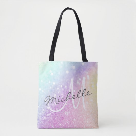 Glamour Glitzer Holograph Mit Monogramm Hübsch Tasche (Vorderseite)