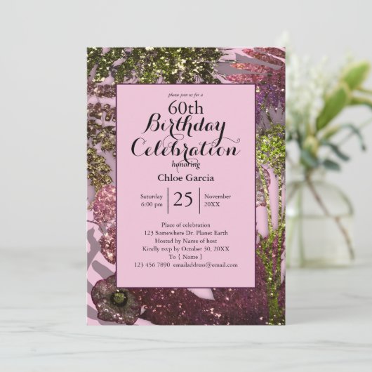 Glamour Glitzer Indian Florals | Sparklopfen Einladung (Stehend Vorderseite)