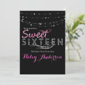Glamour Glitzer Lights SWEET 16 Party Pink Black Einladung (Stehend Vorderseite)
