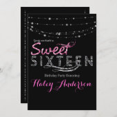 Glamour Glitzer Lights SWEET 16 Party Pink Black Einladung (Vorne/Hinten)