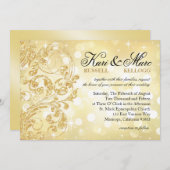 Glamour Glitzer Luxe Bokeh Hochzeit| Champagner Einladung (Vorne/Hinten)