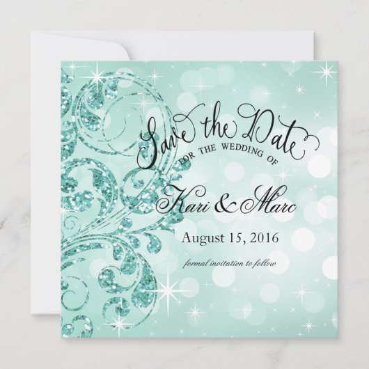 Glamour Glitzer Luxe Save the Date | Minze (Vorderseite)