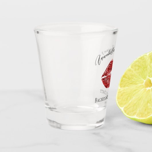 Glamour Glitzer Red Lips Bachelorette Schnapsglas (Links)