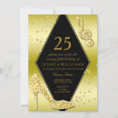 Glamour Glitzy Gold 25. Geburtstag Einladung (Vorderseite)