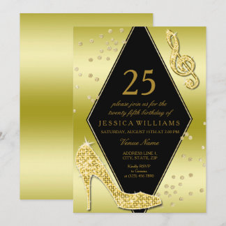 Glamour Glitzy Gold 25. Geburtstag Einladung