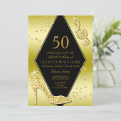 Glamour Glitzy Gold 50. Geburtstag Einladung (Stehend Vorderseite)