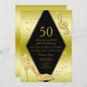 Glamour Glitzy Gold 50. Geburtstag Einladung (Vorne/Hinten)
