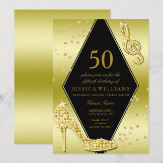 Glamour Glitzy Gold 50. Geburtstag Einladung
