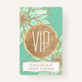 Glamour Gold Aquamarin Green Glitzer Blume Streife Ausweis (Vorderseite)