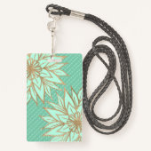 Glamour Gold Aquamarin Green Glitzer Blume Streife Ausweis (Rückseite mit Schlüsselband)