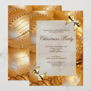 Glamour Gold Baubles & Bows Weihnachts-Party Einladung