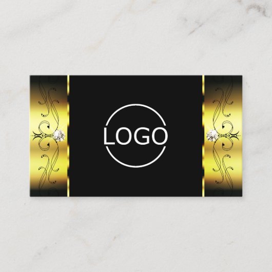 Glamour Gold Black Squiggled Jewels Logo & Foto Visitenkarte (Vorderseite)