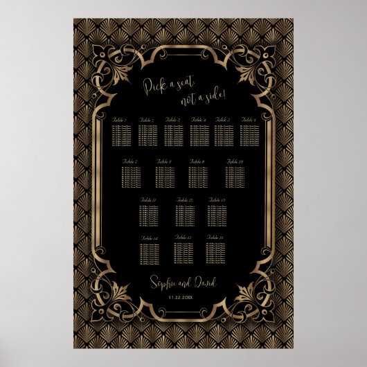 Glamour Gold Black Wedding Chart Poster (Vorne)